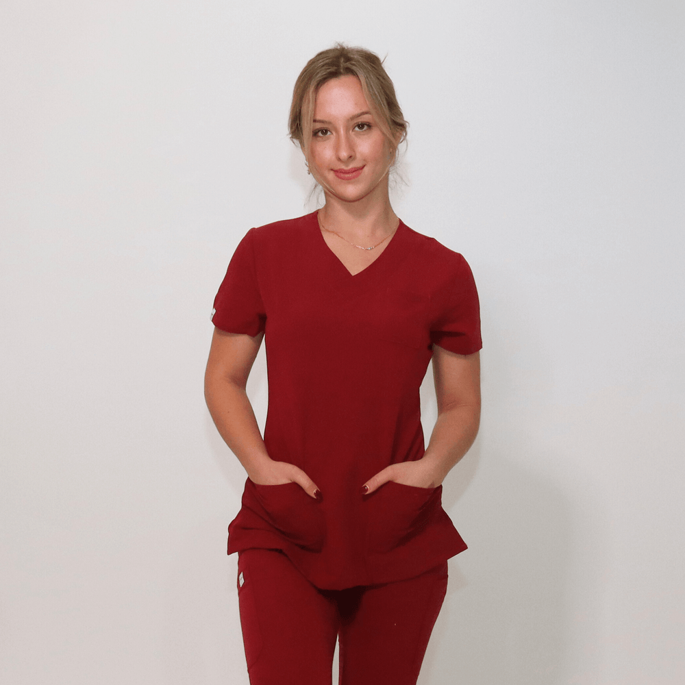 
                      
                        Comfort Fit Burgundy Medical Scrub Top
                      
                    