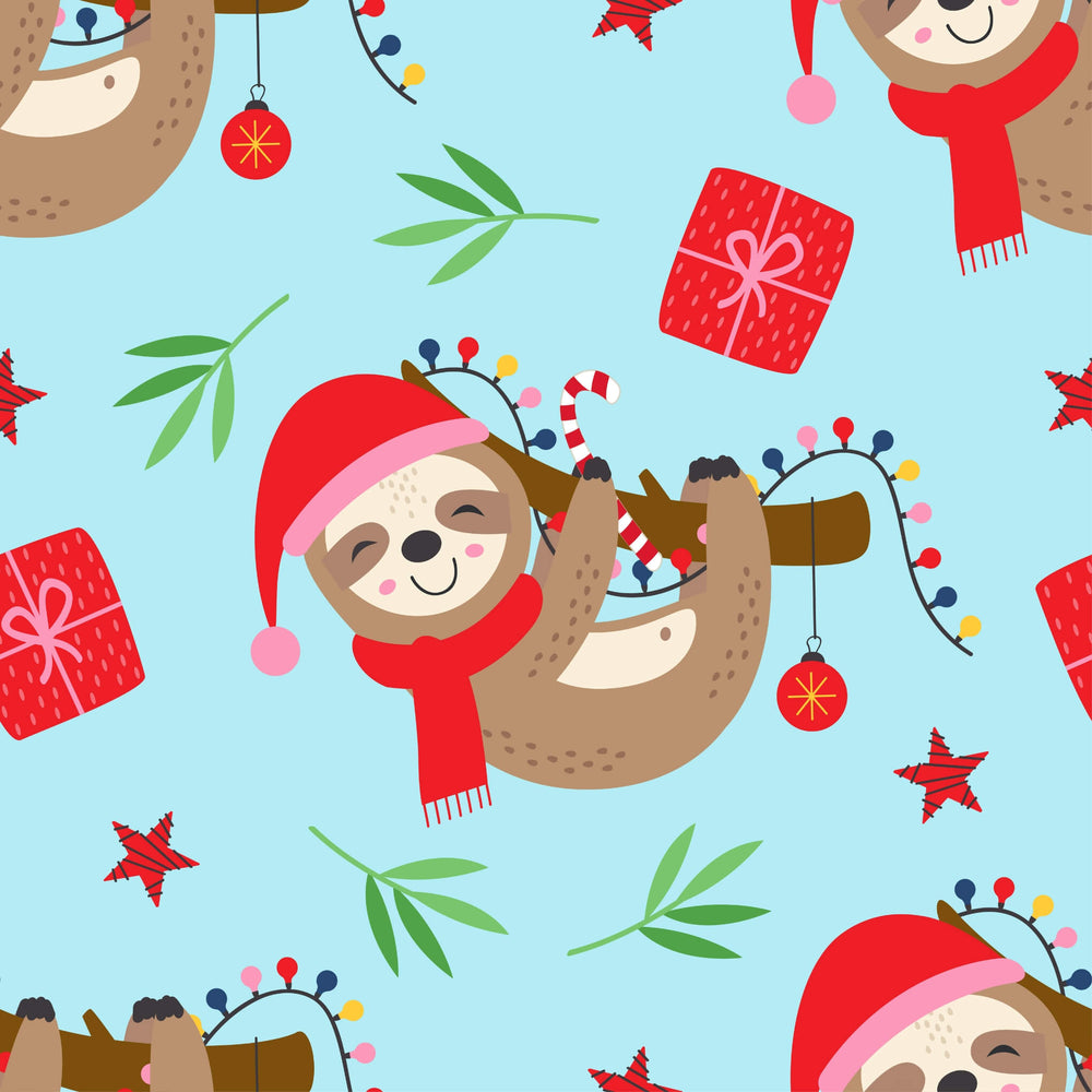 Blue Sloth Cotton Christmas Scrub Top