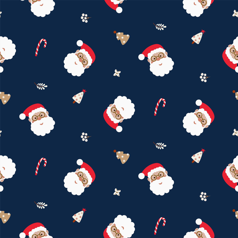 Navy Santa Cotton Christmas Scrub Top