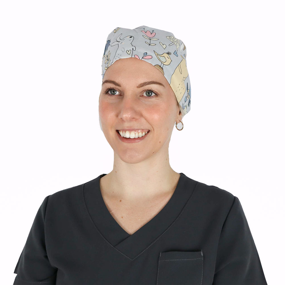 Fit Right Medical Scrubs Medical Scrub Cap in Blue Animal Print