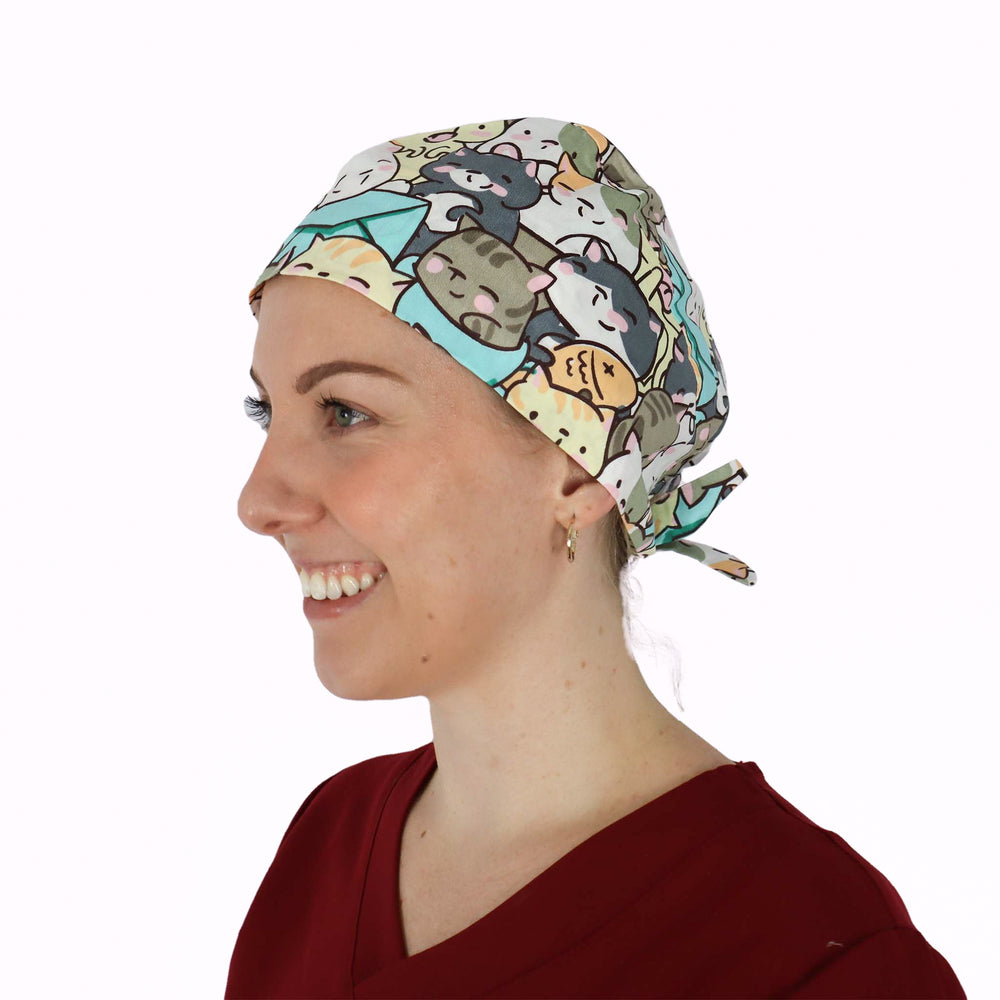 Fit Right Medical Scrubs Medical Scrub Cap in Multi Colour Cat Print