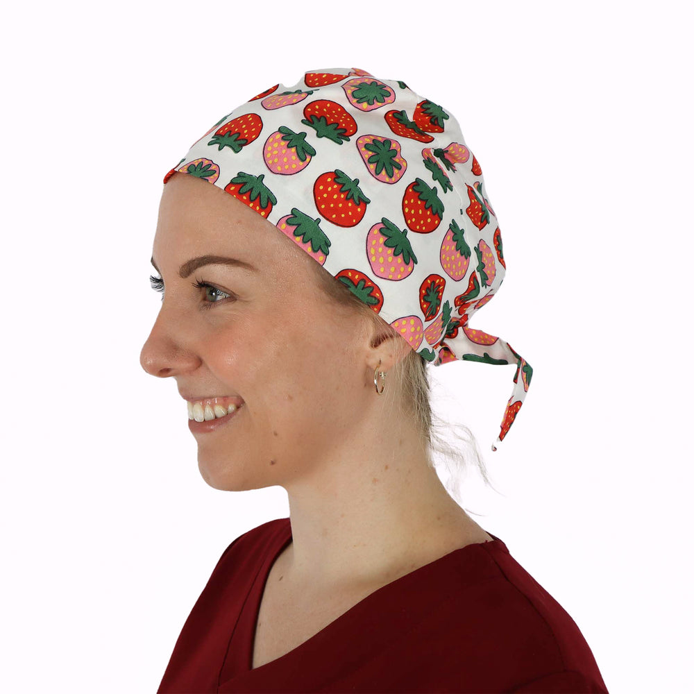 Fit Right Medical Scrubs Medical Scrub Cap in Strawberry Print